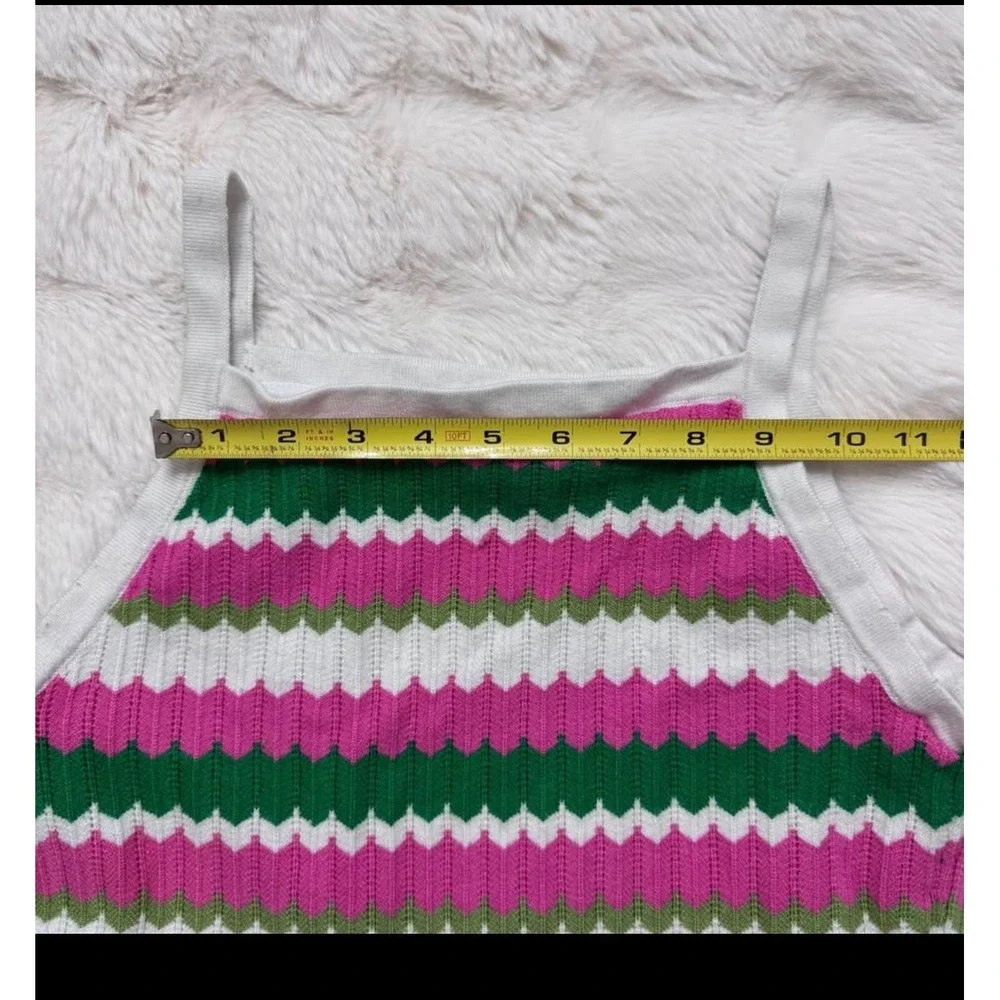 Rare Editions Girls Pink Green White Chevron Stripe Knit Sweater Dress Size 16